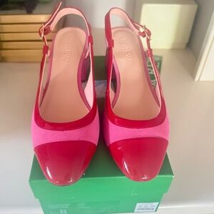 JCREW Layne Cap Toe Slingbacks in Suede and Patent